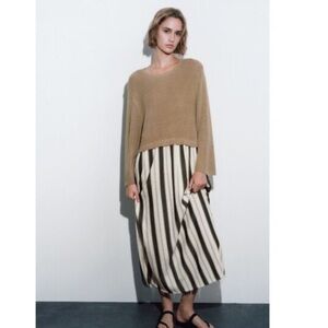 Zara Linen Blend Striped Midi Dress LG Mediterranean Summer Minimalist Wardrobe